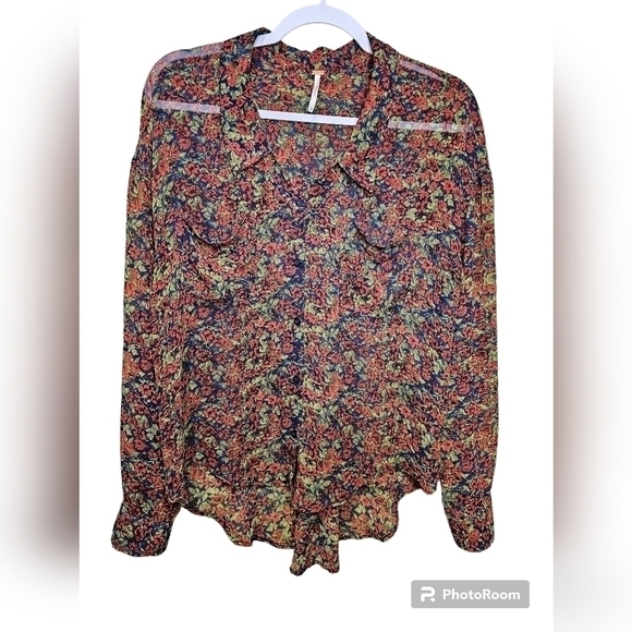 Free people sheer blouse/top button up. Floral print small - Picture 1 of 4